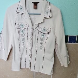 Multiples White Embroidered Blazer